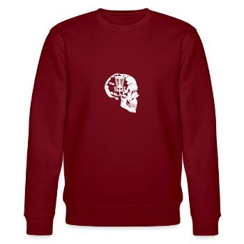 Thinking About Disc Golf, Frolf Player Gift - Stanley/Stella Unisex Bio-Sweatshirt CHANGER  - Burgunderrot - Vorne - Nik (191cm) & Marisol (170cm)