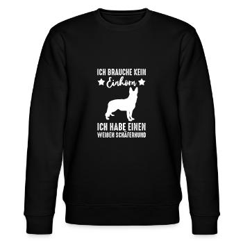 Weißer Schweizer Schäferhund Spruch - Stanley/Stella Unisex Bio-Sweatshirt CHANGER  - Schwarz - Vorne - Nik (191cm) & Marisol (170cm)