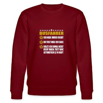 bester Busfahrer Autobusfahrer Reisebus Geschenk - Stanley/Stella Unisex Bio-Sweatshirt CHANGER  - Burgunderrot - Vorne - Nik (191cm) & Marisol (170cm)