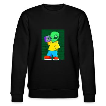 Alien Old School Hip Hop Kofferradio Street Art - Stanley/Stella Unisex Bio-Sweatshirt CHANGER  - Schwarz - Vorne - Nik (191cm) & Marisol (170cm)