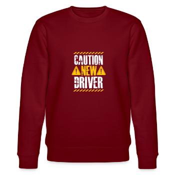 Caution New Driver - Stanley/Stella CHANGER Unisex Organic Sweatshirt - burgundy - Front - Nik (191cm) & Marisol (170cm)