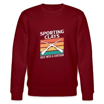 Clay pigeon shooting golf with shotgun - Stanley/Stella CHANGER Unisex Organic Sweatshirt - burgundy - Front - Nik (191cm) & Marisol (170cm)