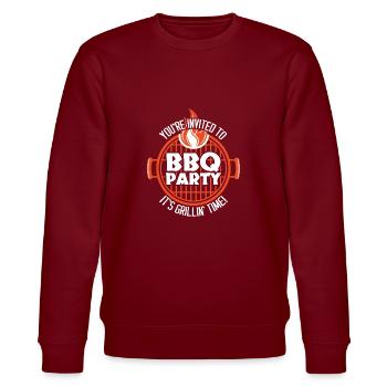 Invited To BBQ Party Grillin Time - Stanley/Stella CHANGER Unisex Organic Sweatshirt - burgundy - Front - Nik (191cm) & Marisol (170cm)