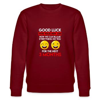 Viel Glück Jobwechsel Verabschiedung Kollege - Stanley/Stella Unisex Bio-Sweatshirt CHANGER  - Burgunderrot - Vorne - Nik (191cm) & Marisol (170cm)