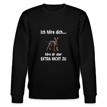 English Toy Terrier Hund - English Toy Terrier - Stanley/Stella Unisex Bio-Sweatshirt CHANGER  - Schwarz - Vorne - Nik (191cm) & Marisol (170cm)