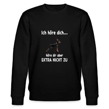 Zwergpinscher Hund - Zwergpinscher - Stanley/Stella Unisex Bio-Sweatshirt CHANGER  - Schwarz - Vorne - Nik (191cm) & Marisol (170cm)