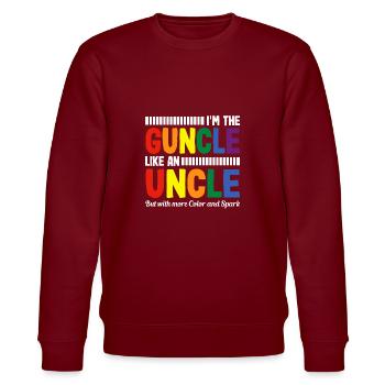 Funny Guncle-homosexual - Stanley/Stella CHANGER Unisex Organic Sweatshirt - burgundy - Front - Nik (191cm) & Marisol (170cm)