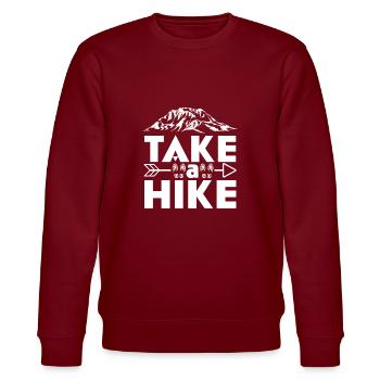 Take a hike fun mountain hiking forest - Stanley/Stella CHANGER Unisex Organic Sweatshirt - burgundy - Front - Nik (191cm) & Marisol (170cm)