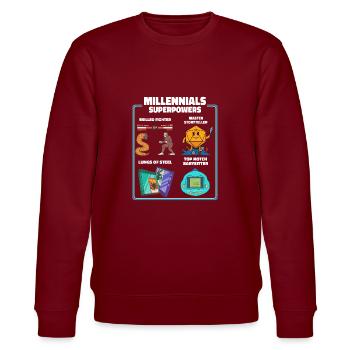 Lustige Millennial Nerdy Old Skool Hobbys Cartoon - Stanley/Stella Unisex Bio-Sweatshirt CHANGER  - Burgunderrot - Vorne - Nik (191cm) & Marisol (170cm)