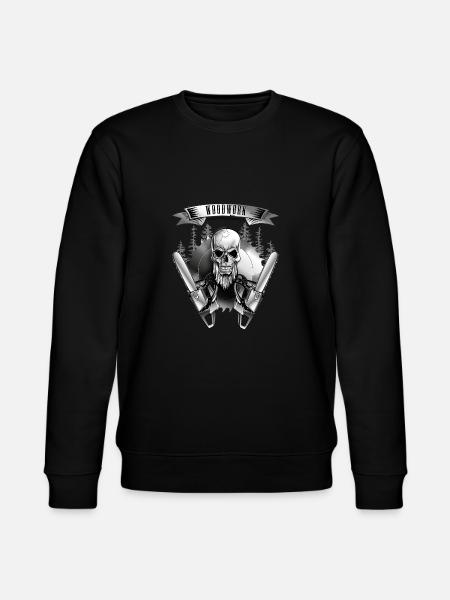 Lumberjack skull with beard and chainsaw in the forest - Stanley/Stella CHANGER Unisex Organic Sweatshirt - black