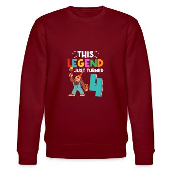 Bigfoot Party Supplies This Legend Just Turned 4 - Stanley/Stella CHANGER Unisex Organic Sweatshirt - burgundy - Front - Nik (191cm) & Marisol (170cm)
