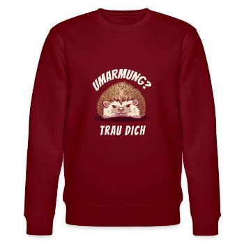 Umarmung? Trau Dich Igel - Stanley/Stella Unisex Bio-Sweatshirt CHANGER  - Burgunderrot - Vorne - Nik (191cm) & Marisol (170cm)