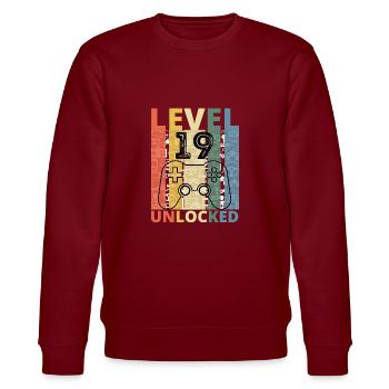 Level 19 Freigeschaltet Lustiger Gamer Geburtstag Neunzehn - Stanley/Stella Unisex Bio-Sweatshirt CHANGER  - Burgunderrot - Vorne - Nik (191cm) & Marisol (170cm)