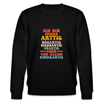 Ich Bin Immer Artig - Stanley/Stella Unisex Bio-Sweatshirt CHANGER  - Schwarz - Vorne - Nik (191cm) & Marisol (170cm)