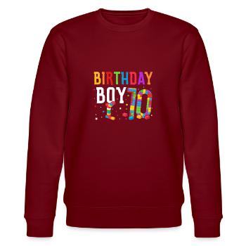 Geburtstagskind Bauklötze 10 Jahre Alt - Stanley/Stella Unisex Bio-Sweatshirt CHANGER  - Burgunderrot - Vorne - Nik (191cm) & Marisol (170cm)