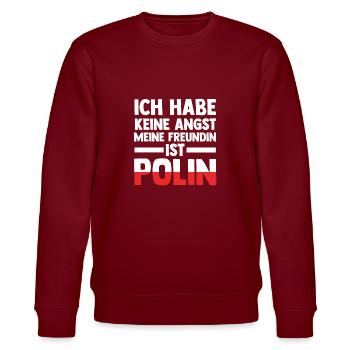 Ich habe keine Angst meine Freundin ist Polin - Stanley/Stella Unisex Bio-Sweatshirt CHANGER  - Burgunderrot - Vorne - Nik (191cm) & Marisol (170cm)