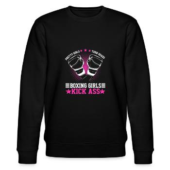 Boxing Girls Kick Ass Funny Kickboxing Gift Idea - Stanley/Stella Unisex Bio-Sweatshirt CHANGER  - Schwarz - Vorne - Nik (191cm) & Marisol (170cm)