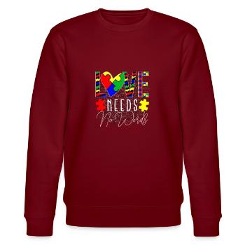 Liebe braucht keine Worte Autismus-Bewusstsein - Stanley/Stella Unisex Bio-Sweatshirt CHANGER  - Burgunderrot - Vorne - Nik (191cm) & Marisol (170cm)