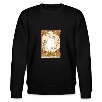 Blumige Cottagecore-Ästhetik Kawaii-Katze - Stanley/Stella Unisex Bio-Sweatshirt CHANGER  - Schwarz - Vorne - Nik (191cm) & Marisol (170cm)