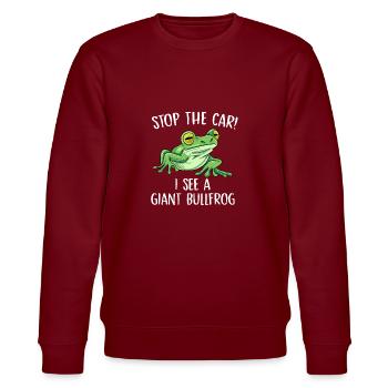 Stop the car I see giant bullfrog - Stanley/Stella Unisex Bio-Sweatshirt CHANGER  - Burgunderrot - Vorne - Nik (191cm) & Marisol (170cm)