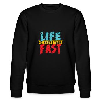 Life is short talk fast - Stanley/Stella Unisex Bio-Sweatshirt CHANGER  - Schwarz - Vorne - Nik (191cm) & Marisol (170cm)