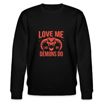 Love me like my demons do - Stanley/Stella Unisex Bio-Sweatshirt CHANGER  - Schwarz - Vorne - Nik (191cm) & Marisol (170cm)