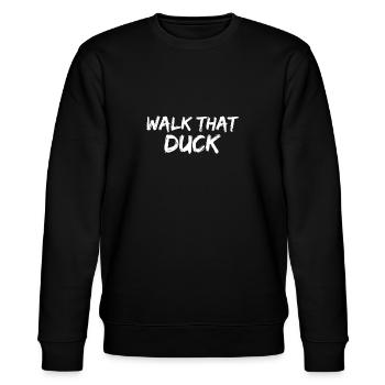 Funny walking Duck Tees Walk that Duck - Stanley/Stella CHANGER Unisex Organic Sweatshirt - black - Front - Nik (191cm) & Marisol (170cm)