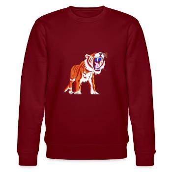 Säbelzahntiger Smilodon Majestätisch - Stanley/Stella Unisex Bio-Sweatshirt CHANGER  - Burgunderrot - Vorne - Nik (191cm) & Marisol (170cm)