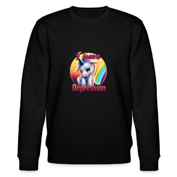 Depressives Einhorn im Sonnenuntergang - Stanley/Stella Unisex Bio-Sweatshirt CHANGER  - Schwarz - Vorne - Nik (191cm) & Marisol (170cm)