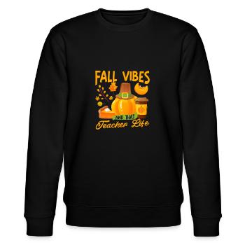 Fall Vibes und dass Lehrer Leben Apfel Bleistift - Stanley/Stella Unisex Bio-Sweatshirt CHANGER  - Schwarz - Vorne - Nik (191cm) & Marisol (170cm)