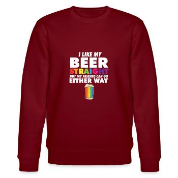 Proud Ally LGBT I Like My Beer Straight Rainbow - Stanley/Stella CHANGER Unisex Organic Sweatshirt - burgundy - Front - Nik (191cm) & Marisol (170cm)