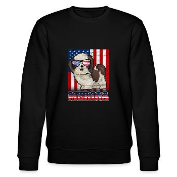 4. Juli Hund Merica - Stanley/Stella Unisex Bio-Sweatshirt CHANGER  - Schwarz - Vorne - Nik (191cm) & Marisol (170cm)