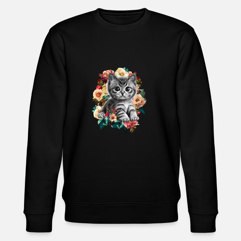 Katze Blumen - Stanley/Stella Unisex Bio-Sweatshirt CHANGER  - Schwarz