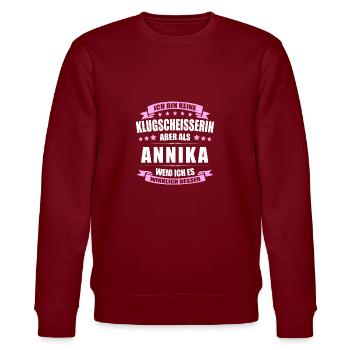 Name Annika Vorname Klugscheisserin Namenstag - Stanley/Stella Unisex Bio-Sweatshirt CHANGER  - Burgunderrot - Vorne - Nik (191cm) & Marisol (170cm)