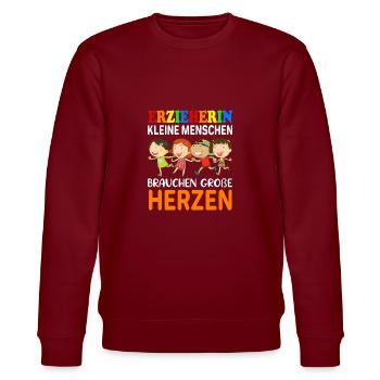 Erzieherin kleine Menschen brauchen große Herzen - Stanley/Stella Unisex Bio-Sweatshirt CHANGER  - Burgunderrot - Vorne - Nik (191cm) & Marisol (170cm)