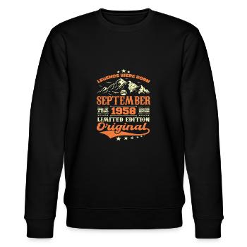 Vintage September 1958 Vintage Geburtstagsgeschenk - Stanley/Stella Unisex Bio-Sweatshirt CHANGER  - Schwarz - Vorne - Nik (191cm) & Marisol (170cm)