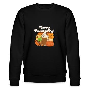 Happy Thanksgiving Tis The Season Pumpkin Spice - Stanley/Stella Unisex Bio-Sweatshirt CHANGER  - Schwarz - Vorne - Nik (191cm) & Marisol (170cm)
