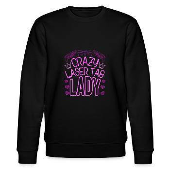 Crazy Laser Tag Lady Laser Tag Player Gift Idea - Stanley/Stella Unisex Bio-Sweatshirt CHANGER  - Schwarz - Vorne - Nik (191cm) & Marisol (170cm)