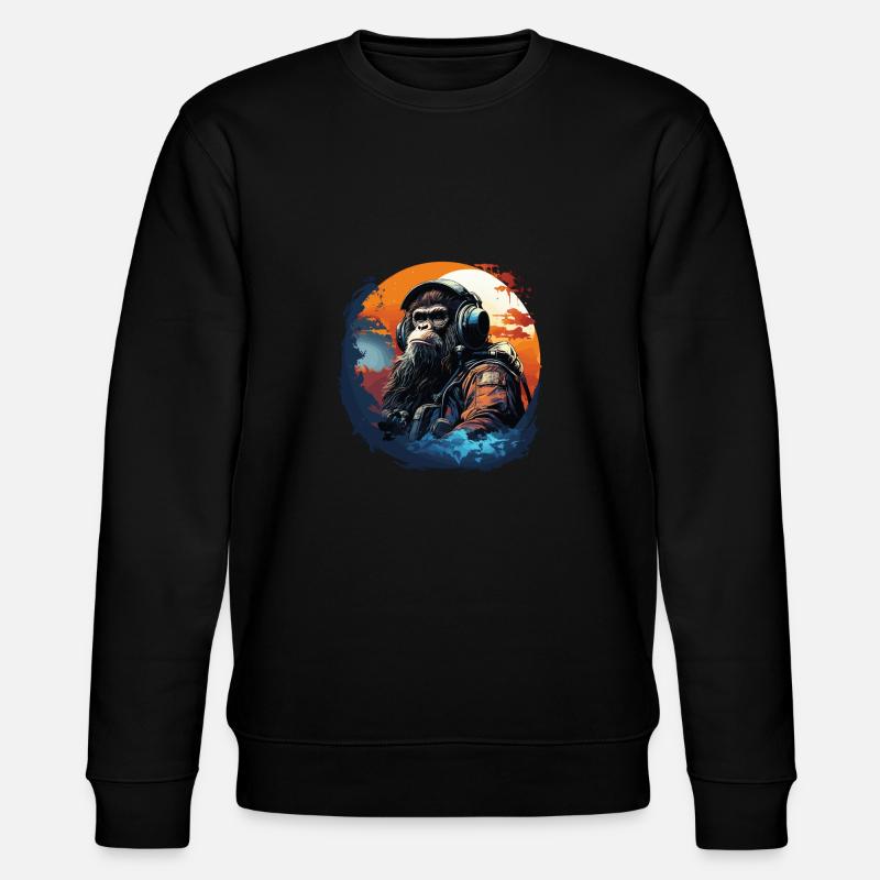 Cooler Affe mit Kopfhörer - Ape, Monkey Graphics - Stanley/Stella Unisex Bio-Sweatshirt CHANGER - Schwarz
