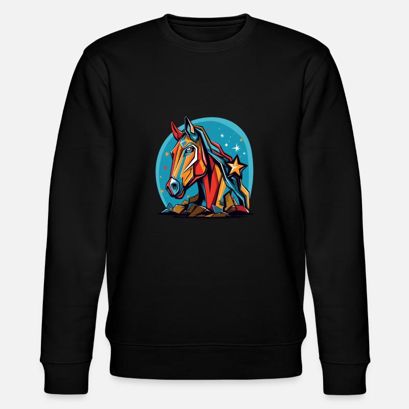 Sterne und ein buntes Pferd - Stanley/Stella Unisex Bio-Sweatshirt CHANGER  - Schwarz
