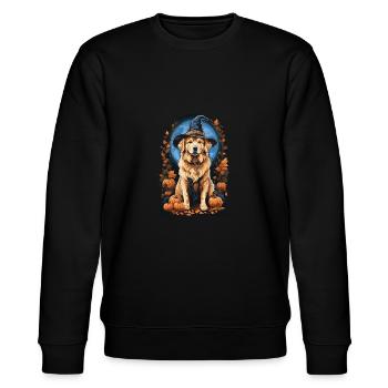 Golden Retriever Mit Hexenhut Halloween Golden - Stanley/Stella Unisex Bio-Sweatshirt CHANGER  - Schwarz - Vorne - Nik (191cm) & Marisol (170cm)