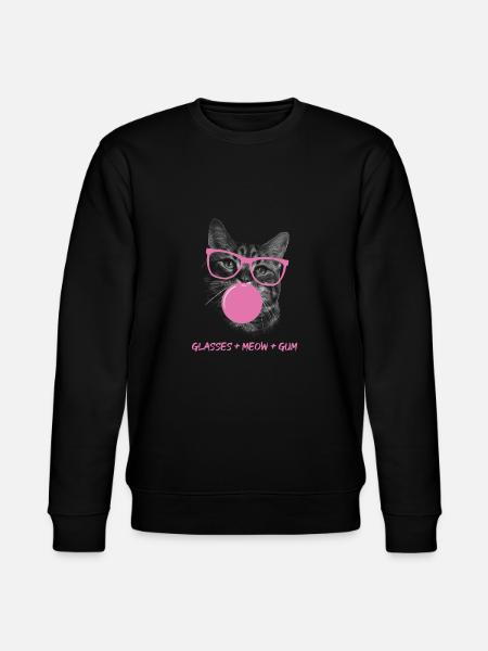 Kot w okularach z różową gumą balonową - Ekologiczna bluza unisex Stanley/Stella CHANGER  - czarny