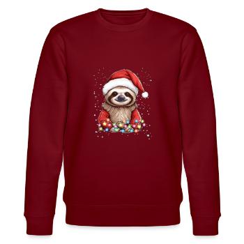 Schnee, Weihnachtsmütze, Weihnachtsbeleuchtung - Funny Sloth Ch - Stanley/Stella Unisex Bio-Sweatshirt CHANGER  - Burgunderrot - Vorne - Nik (191cm) & Marisol (170cm)