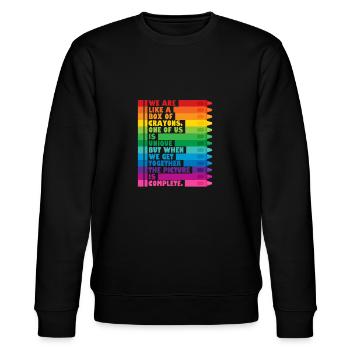 Wir sind wie eine Schachtel Buntstifte Lustiger - Stanley/Stella Unisex Bio-Sweatshirt CHANGER  - Schwarz - Vorne - Nik (191cm) & Marisol (170cm)