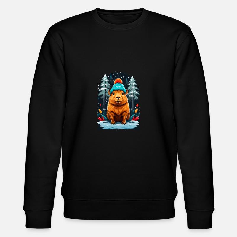 Capibara Mit Wintermütze Happy Capibara - Stanley/Stella Unisex Bio-Sweatshirt CHANGER - Schwarz