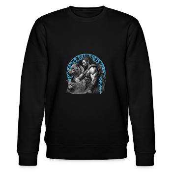 Der Wikinger Krieger und seine treuen Wölfe - Stanley/Stella Unisex Bio-Sweatshirt CHANGER  - Schwarz - Vorne - Nik (191cm) & Marisol (170cm)