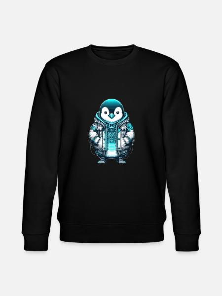Cool Synthwave Cyberpunk penguin Lover Gift - Stanley/Stella CHANGER Unisex Organic Sweatshirt - black
