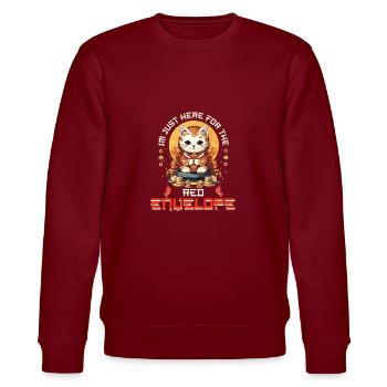 Chinese New Year Lucky Cat Im Just Here For The - Stanley/Stella Unisex Bio-Sweatshirt CHANGER  - Burgunderrot - Vorne - Nik (191cm) & Marisol (170cm)