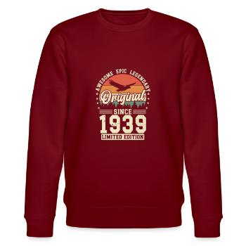 Vintage 1939 - 85 Jahre Geburtstag - Stanley/Stella Unisex Bio-Sweatshirt CHANGER  - Burgunderrot - Vorne - Nik (191cm) & Marisol (170cm)