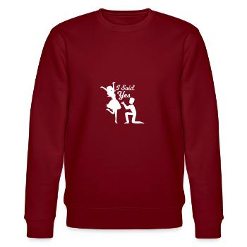 Verlobung Verlobt Hochzeit Antrag Ring - Stanley/Stella Unisex Bio-Sweatshirt CHANGER  - Burgunderrot - Vorne - Nik (191cm) & Marisol (170cm)